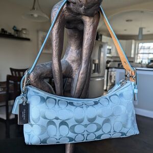 Coach Blue Canvas Shoulder Bag with Monogram